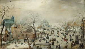 Vinterlandskap med skatere. c.1608 (olje på panel)