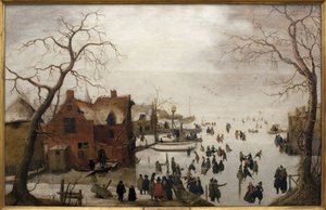 Vinterscene - Maleri av Hendrick Avercamp (1585-1634), olje på tre, cirka 1620 (Vinterscene, av Hendrick Avercamp, olje på panel, cirka 1620) - Musee d