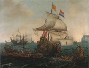 Nederlandske skip ramper spanske bysser utenfor den engelske kysten, 3. oktober 1602 av Hendrick Cornelisz. Vroom