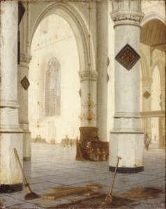 Kirkeinteriør (olje på panel)
