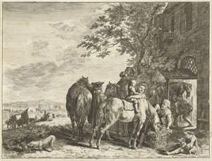 Forge reisende Ryttere foran et vertshus av Hendrik Elandt