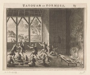 En del av begravelsesritualet til innbyggere i Formosa Tayouan fra Formosa (tittel på objekt) av Hendrik Frans Diamaer