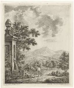 Landskap med figurer ved en brønn av Hendrik Godart de Marée