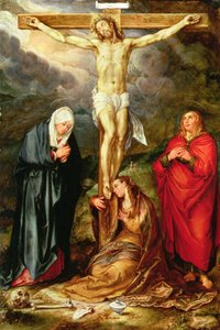 Kristus på korset, med Maria, Johannes og Magdalena, ca. 1600 (olje på kobber) av Hendrik Goltzius