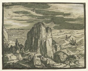 Fra et sett med 4 landskap: Cliffon ved kysten. av Hendrik Goltzius
