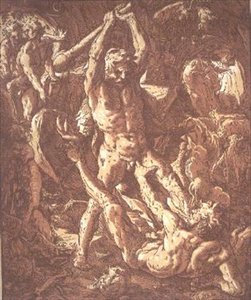 Hercules Killing Cacus (etsing) av Hendrik Goltzius