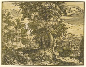 Landskap med sittende par, etter 1595. av Hendrik Goltzius