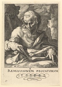 St. Simon, fra Kristus, apostlene og St. Paulus med trosbekjennelsen, ca. 1589. av Hendrik Goltzius