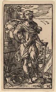 Stående ung mann med stokk av Hendrik Goltzius