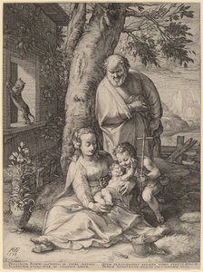 Den hellige familie med spedbarnet døperen Johannes av Hendrik Goltzius