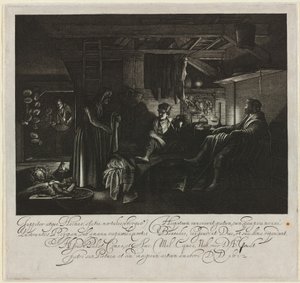 Jupiter og Merkur i huset til Filemon og Baucis av Hendrik Goudt after Adam Elsheimer