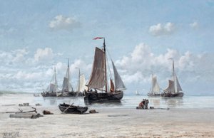 Fishing vessels on the beach, Zandvoort (oil on canvas)   1418021   no       norwegian Successfully Translated  Original: Group of children from Madras, showing mode of wearing jewellery, c.1870 (sepia photo) Translat: Group of children from Madras, showin av Hendrik Hulk