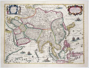 Generelt kart inkludert Arabia, Japan, den koreanske halvøya og den største delen av den indonesiske skjærgården, 1631 (fargegravering)