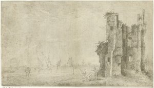 Ruinene av Huis te Merwede nær Dordrecht av Hendrik Kobell