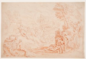 Landskap med allegoriske figurer av Hendrik Krock