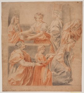 Studie etter Guido Renis freske i Chapel of the Annunciation, Palazzo Quirinale, Rom. (Marias fødsel, venstre side) av Hendrik Krock