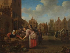 Utsikt over det store markedet i Rotterdam, 1654 av Hendrik Maertensz Sorgh