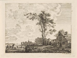 Landskap med et hus ved en elv av Hendrik Marcus Schouten