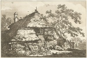 Gård med ku, to sauer og et esel på tunet Tolv design beregnet for bruk av de som lærer å tegne landskap (serietittel)