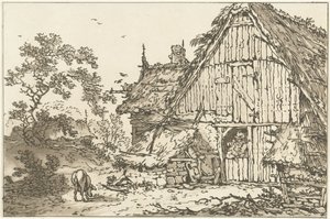 Boerderij med twee mennesker i døråpningen Tolv design beregnet for bruk av de som lærer å tegne landskap (serietittel)