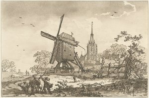 Landskap med vindmølle og kirke Tolv design beregnet for bruk av de som lærer å tegne landskap (serietittel)