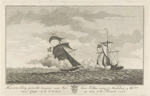 Kamp mot en sterk kutter, 1782 Stædig kamp mot en sterk kutter på 18 stykker (...) av Capt: Le Turc den 7. mars 1782 (tittel på objekt)