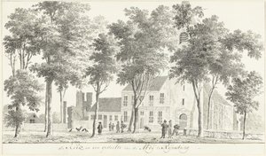 Kirke og en del av ruinene av klosteret i Rijnsburg av Hendrik Tavenier