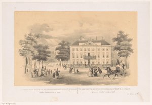 Utsikt fra Tournooiveld av Herenlogement van Dordrecht i Haag rundt 1850 Utsikt over huset til den meget velfødte mr. jhr. mr. H. I. Caan, kan sees fra Tournooiveld (tittel på objekt)