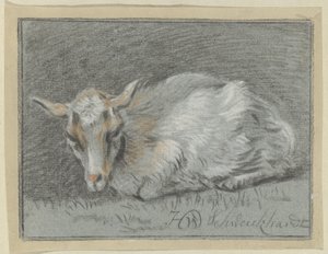 liggende geit av Hendrik Willem Schweickhardt (signed by artist)