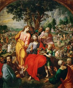 The Miracle of the Five Loaves and Two Fishes (The Multiplication of the Loaves) - The Miracle of the Five Loaves and Two Fishes, av Clerck, Hendrick, de (ca. 1560-1630). Olje på lerret, ca 1590. Størrelse: 203x167 cm. Kunsthistorisk museum, Wien av Hendrik de Clerck