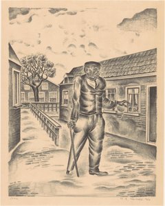 Mann med treben og spaserstokk av Henk Henriët (signed by artist)