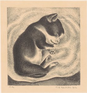Sovende ung katt av Henk Henriët (signed by artist)