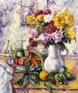 Krysantemum og frukt av Henri Charles Manguin