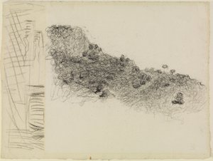 Høydedrag som heller ned mot høyre i Sør-Frankrike, til venstre et fragment av en annen tegning av Henri-Edmond Cross