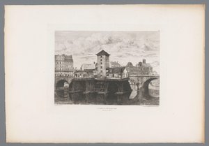 Utsikt over Pont Notre-Dame Pont Notre-Dame-pumpen (tittel på objekt) Frankrike etsen uit 1875 (serietittel) Etsning i 1875 (serietittel) av Henri Alexandre Saffrey