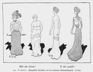 Puh, så fyldig! Oh, How Graceful!, fransk tegneserie fra Le Rire om det moderne skjønnhetsbegrepet (litho) av Henri Avelot