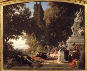 Sommerkveld i Italia. Maleri av Henri Baron (1816-1885)