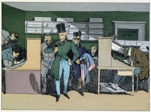 12:00: ankomst av avdelingssjefen, obligatorisk arbeid - i "" Administrativ moral"" av Henri Monnier av Henri Bonaventure Monnier