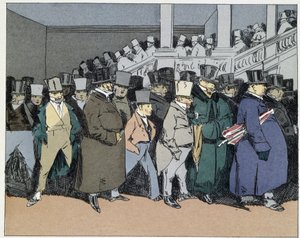Fire timer: ansatte går, glemt til neste dag av enhver byråkratisk sak - i "" Mores administratives" av Henri Monnier av Henri Bonaventure Monnier