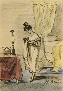 Ung dame hjemme (blekk og wc på papir) 2: Ung dame hjemme; personvern; av Henri Bonaventure Monnier