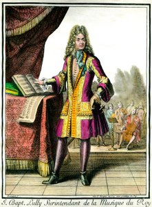 Portrett til fots av Jean Baptiste Lully (Giovanni Battista Lulli) (1632-1687) Superintendent of the Music of the King Gravering av Henri Bonnart (1642-1711)