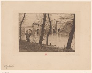 Utsikt over broen ved Mantes-la-Jolie av Henri Charles Guérard