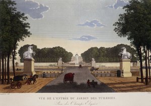 Inngangen til Tuileries-hagen med utsikt over Champs-Elysées, ca. 1820 - i "" Vues de Paris"" av Courvoisier av Henri Courvoisier Voisin