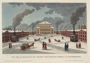 St. Petersburgs keiserlige Bolshoi Kamenny-teater - Courvoisier-Voisin, Henri (1757-1830) - ca. 1811 - Etsning, akvarell - 41,7x58 - Privat samling av Henri Courvoisier Voisin
