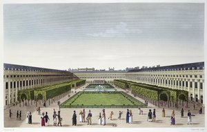 Utsikt over hagen til Palais Royal, sett fra Galeries de Bois, gravert av Aubert Fils, ca. 1815-20