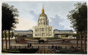 Utsikt over kirken til Royal Hotel des Invalides - i "" Vues de Paris"" av Courvoisier av Henri Courvoisier Voisin