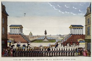 Utsikt over passasjen av kortegen til hans majestetiske Louis XVIII 3. mai av Henri Courvoisier-Voisin