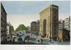 Utsikt over Porte de Saint-Denis - i "" Views of Paris"" av Courvoisier