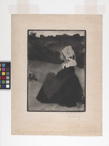 Bretonne Assise (sittende bretonsk kvinne) (etsing, etsing med myk grunn og akvatint)