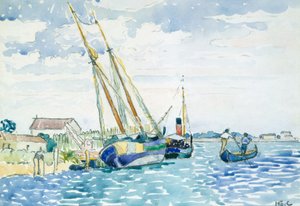 Marine Scene (Båter nær Venezia), 1903 (wc over grafitt på hvitt vevd papir tørrmontert på kraftig vevd kort) av Henri Edmond Cross